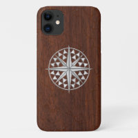 Chrome Nautical Compass on Natte Mahogany Print