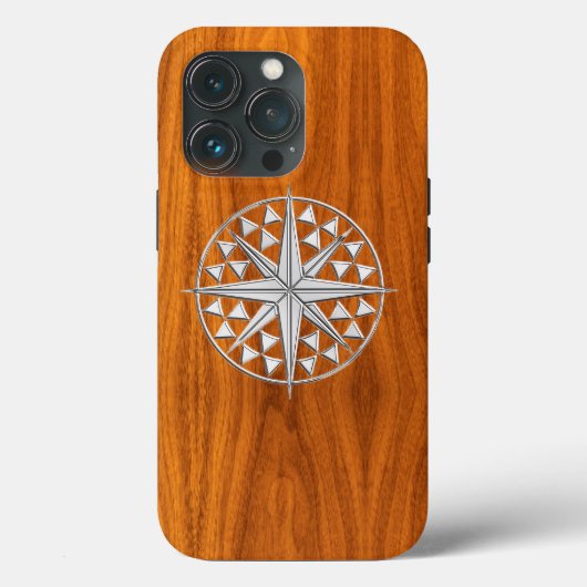 Chrome Nautical Compass op Teak Veneer Print Case-Mate iPhone Case (Achterkant)