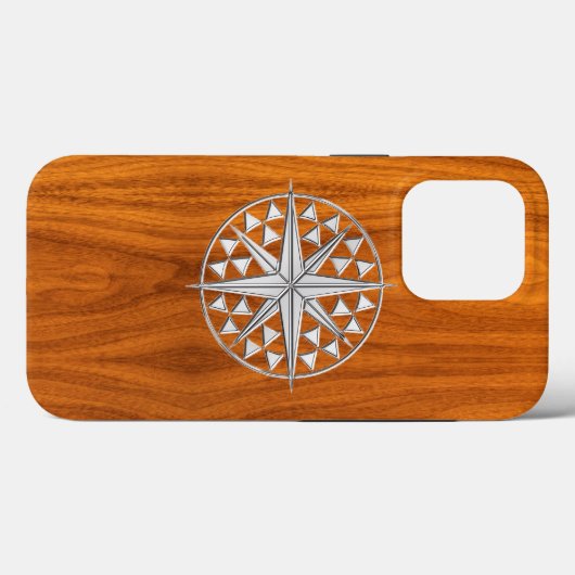 Chrome Nautical Compass op Teak Veneer Print Case-Mate iPhone Case (Achterkant (horizontaal))