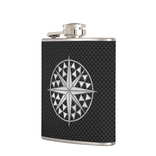 Chrome Nautical Star op koolstofvezel afdrukken Heupfles (Links)