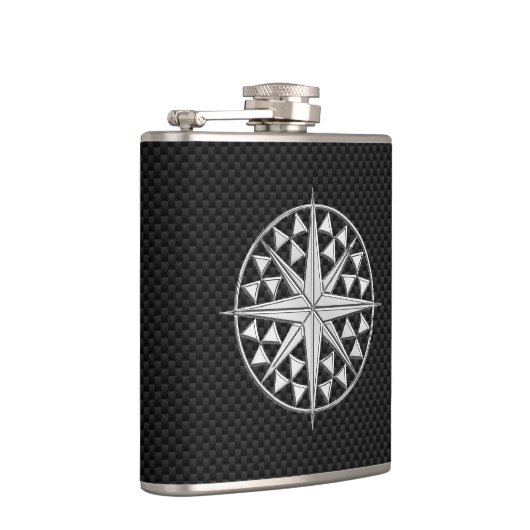 Chrome Nautical Star op koolstofvezel afdrukken Heupfles (Rechts)