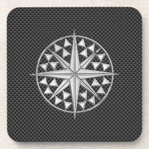 Chrome Nautical Star op koolstofvezel Bier Onderzetter