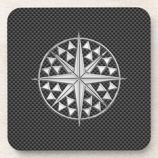 Chrome Nautical Star op koolstofvezel Bier Onderzetter (Voorkant)