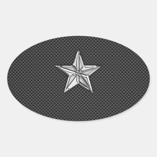Chrome Nautical Star op koolstofvezel Ovale Sticker (Voorkant)
