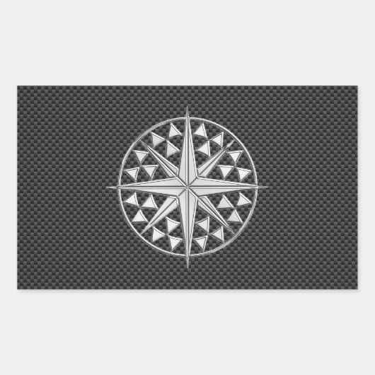 Chrome Nautical Star op koolstofvezel Rechthoekige Sticker (Voorkant)