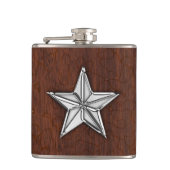 Chrome Nautical Star op natte mahogany Print Heupfles (Voorkant)