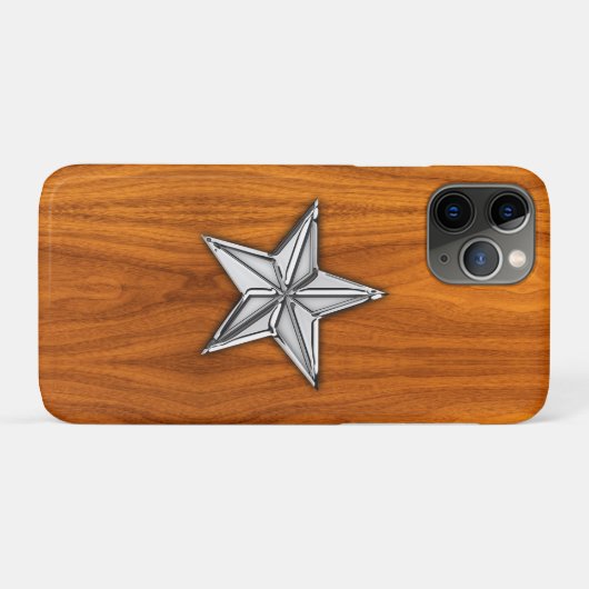 Chrome Nautical Star op Teak Veneer Print Case-Mate iPhone Case (Achterkant (horizontaal))