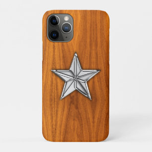 Chrome Nautical Star op Teak Veneer Print Case-Mate iPhone Case