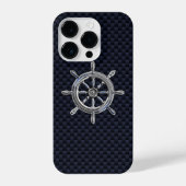Chrome Nautical Wheel op koolstofvezel afdrukken iPhone Hoesje (Achterkant)