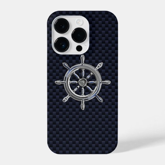 Chrome Nautical Wheel op koolstofvezel afdrukken iPhone Hoesje (Achterkant)