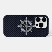 Chrome Nautical Wheel op koolstofvezel afdrukken iPhone Hoesje (Achterkant horizontaal)