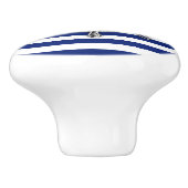 Chrome Nautical Wheel op Navy Blue Stripes Print Keramische Knop (Zijkant)