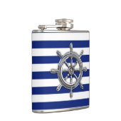 Chrome Nautical Wheel op Navy Stripes Heupfles (Rechts)