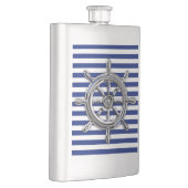 Chrome Nautical Wheel op Navy Stripes Print Heupfles (Rechts)