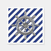 Chrome Nautical Wheel op Navy Stripes Print Servetten (Voorkant)