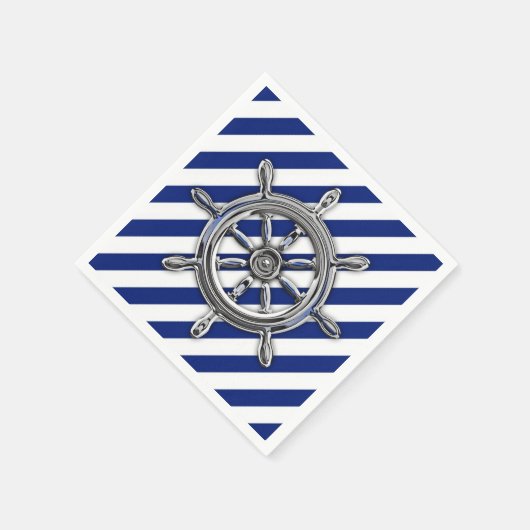 Chrome Nautical Wheel op Navy Stripes Print Servetten (Hoek)