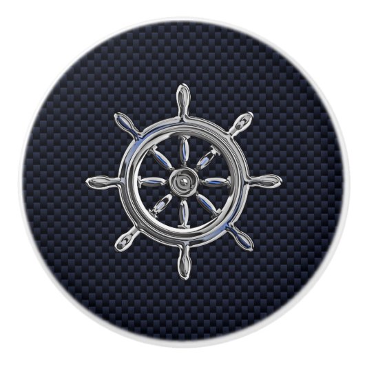 Chrome Nautisch Wiel op Marine Carbon Fiber Print Keramische Knop (Voorkant)
