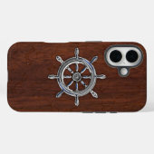 Chrome Nautisch Wiel op natte mahonieprint Case-Mate iPhone Case (Achterkant (horizontaal))