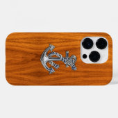 Chrome nautische anker op teakhout Case-Mate iPhone case (Achterkant (horizontaal))