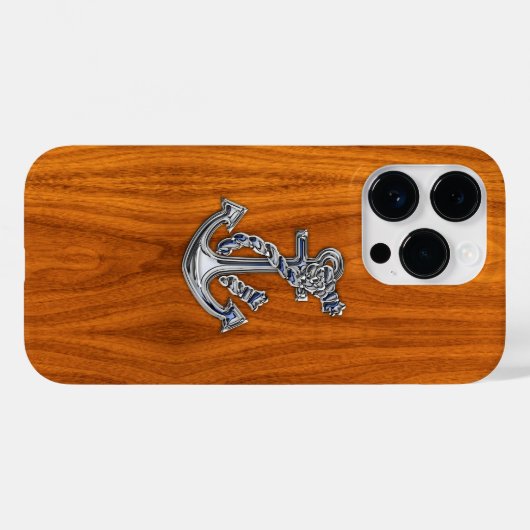 Chrome nautische anker op teakhout Case-Mate iPhone case (Achterkant (horizontaal))