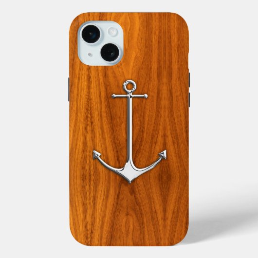 Chrome nautische anker op teakhout Case-Mate iPhone case (Achterkant)