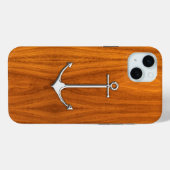 Chrome nautische anker op teakhout Case-Mate iPhone case (Achterkant (horizontaal))