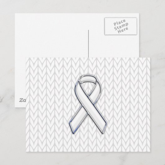 Chrome on White Chevrons Ribbon Awareness Print Briefkaart (Voorkant / Achterkant)