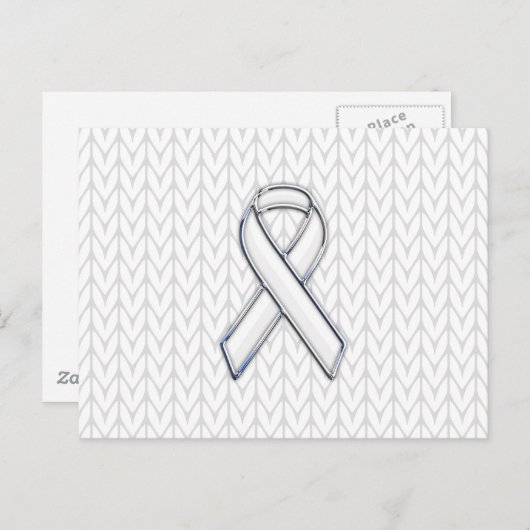 Chrome on White Chevrons Ribbon Awareness Print Briefkaart (Voorkant / Achterkant)