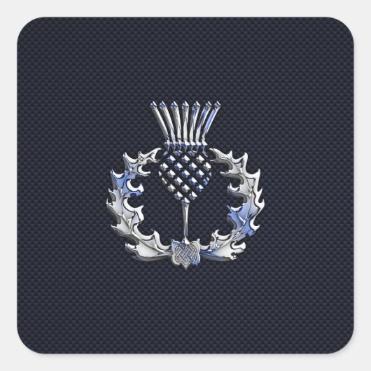 Chrome op koolstofvezel - Schots Thistle afdrukken Vierkante Sticker (Voorkant)