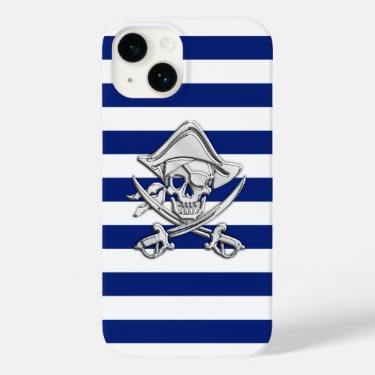 Chrome Piraat Kruisbeenderenprint op marine strepe Case-Mate iPhone Case (Achterkant)