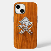 Chrome Pirate Crossbones op Teak Wood Case-Mate iPhone Case (Achterkant)