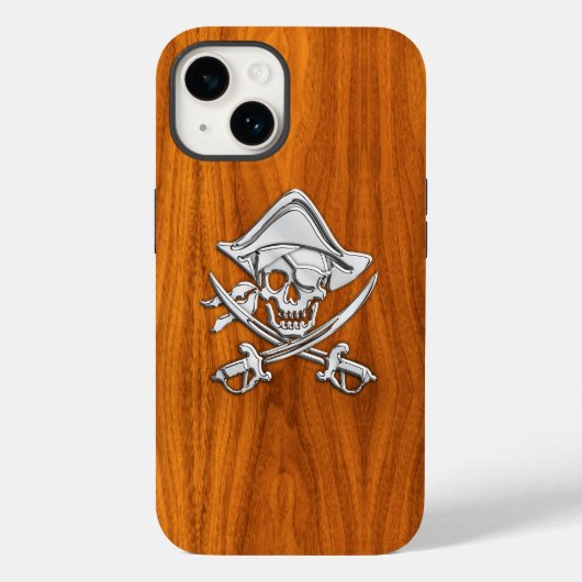 Chrome Pirate Crossbones op Teak Wood Case-Mate iPhone Case (Achterkant)