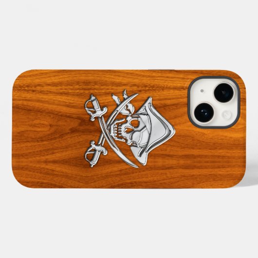 Chrome Pirate Crossbones op Teak Wood Case-Mate iPhone Case (Achterkant (horizontaal))