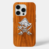 Chrome Pirate Crossbones op Teak Wood Case-Mate iPhone Case (Achterkant)