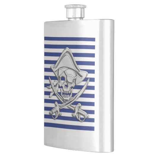 Chrome Pirate Nautical op marineschepen afdrukken Heupfles (Links)
