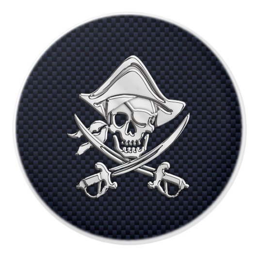 Chrome Pirate on Nautical Navy Carbon Print Keramische Knop (Voorkant)
