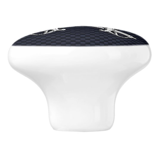 Chrome Pirate on Nautical Navy Carbon Print Keramische Knop (Zijkant)