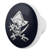 Chrome Pirate on Nautical Navy Carbon Print Keramische Knop (Rechts)