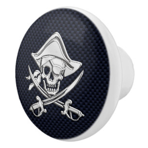 Chrome Pirate on Nautical Navy Carbon Print Keramische Knop