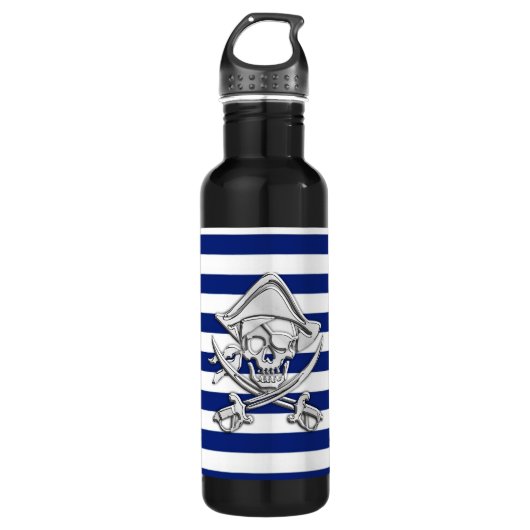 Chrome Pirate on Nautical Stripes Waterfles (Voorkant)
