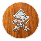 Chrome Pirate on Nautical Teak Wood Grain Print Keramische Knop (Voorkant)