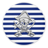 Chrome Pirate op Nautical Navy Blue Stripes Print Keramische Knop (Voorkant)