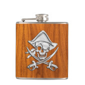 Chrome Pirate op Teak Print Heupfles (Voorkant)