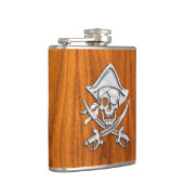 Chrome Pirate op Teak Print Heupfles (Rechts)
