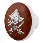 Chrome Pirate over autical Mahogany Grain print Keramische Knop (Rechts)
