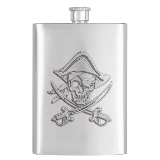 Chrome Pirate Skull Nautical Print Heupfles (Voorkant)