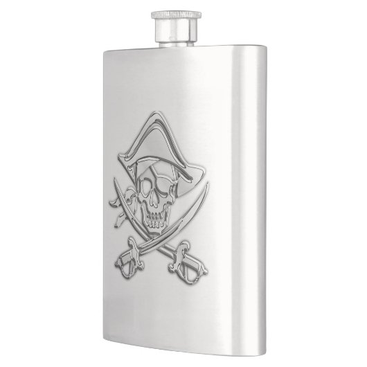 Chrome Pirate Skull Nautical Print Heupfles (Links)