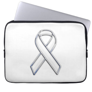 Chrome Print Belted White Ribbon Awareness Laptop Sleeve
