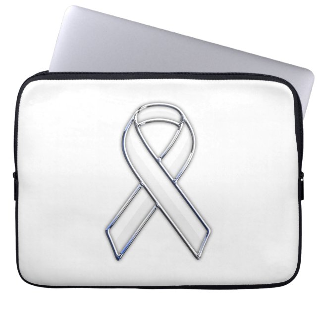 Chrome Print Belted White Ribbon Awareness Laptop Sleeve (Voorkant)