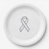 Chrome Print Belted White Ribbon Awareness Papieren Bordje (Voorkant)